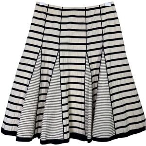 Nannette Lepore Skirt Vintage Size 0‎ Black Cream Y2K Striped Pleated Cotton